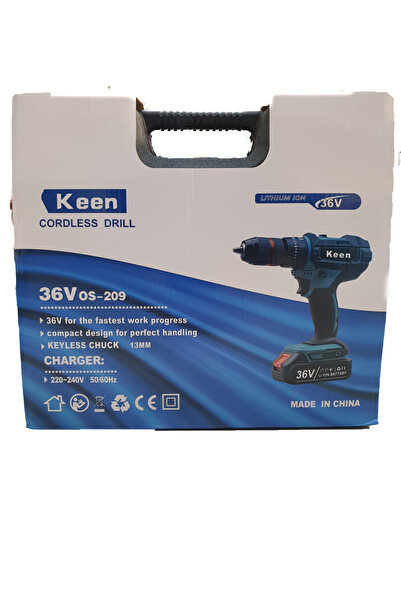 Keen Cordless drill, drilling, screwing and unscrewing, two 36-volt batteries, 13 mm iron head