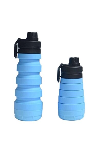Style4Cosy Foldable water bottle, 19.5-26 cm, silicon Blue, 750 ml with storage compartment, leak proof, BPA fr