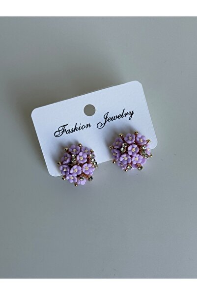 Owentis Lila Mini Çiçekler Demeti Zarif Taşlı Carina Küpe