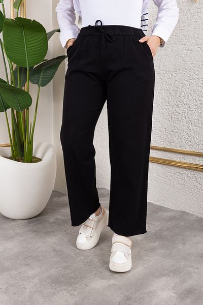 Nevayla Moda Elastic Waist Linen Trousers - Black / A0104