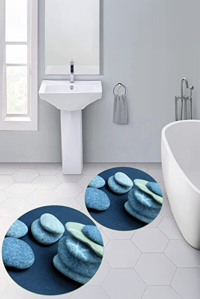 Viyana Home Set de 2 covorașe rotunde pentru baie, lavabile, imprimate digita...