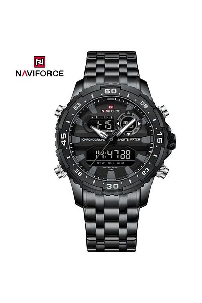 Naviforce Sport Analog-Digital Wrist Watch for Men with Stainless Steel Strap Water Resistant Multi-Function