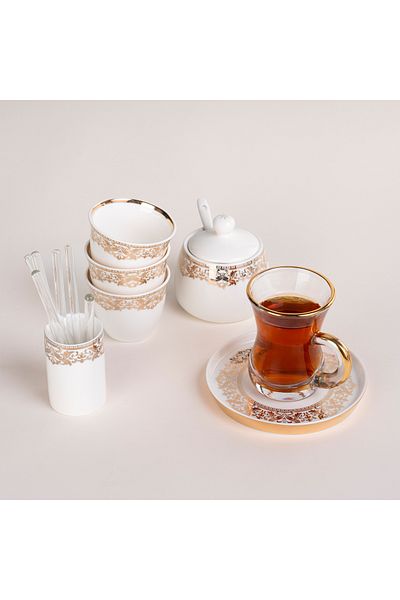 Dallaty La Mesa white glass and porcelain Tea and coffee cups set 28 pcs