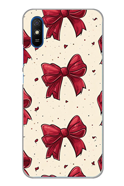 TechTree Redmi 9A Uyumlu Büyük Kırmızı Fiyonklar Şeffaf Silikon Kılıf