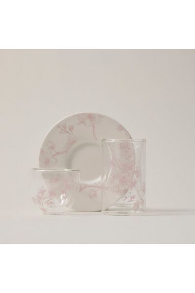 Dallaty white porcelain and glass Tea and coffee cups set 18 pcs