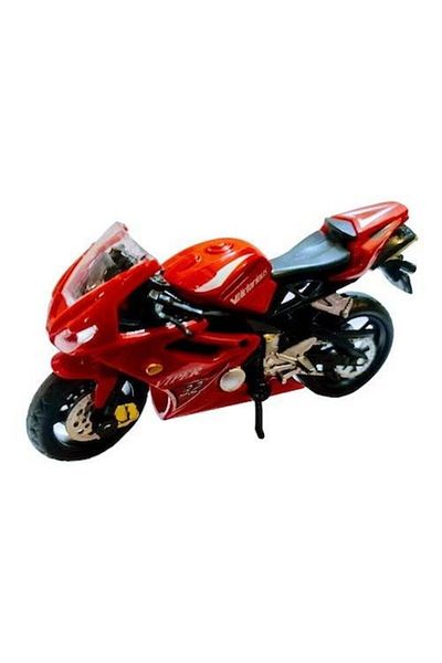 OEM Metal motorcycle with rubber wheels, model that turns, removable jack, 1:18, red