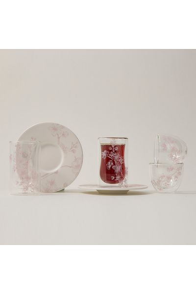 Dallaty white porcelain and glass Tea and coffee cups set 18 pcs
