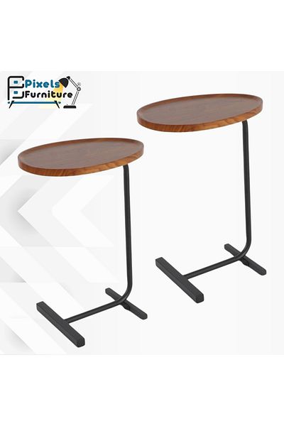 PixelsFurniture 2 Pieces Pixel Furniture C-Shaped Side Table Set for Sofa and Bed, Solid Metal Base Table