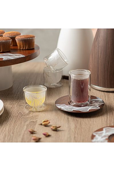 Dallaty wood and glass Tea and coffee cups set 18 pcs