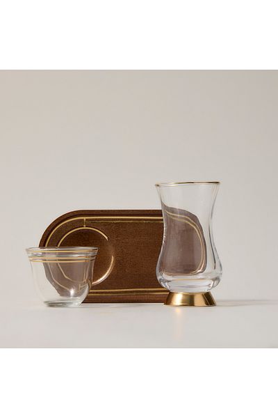 Dallaty wood and glass Tea and coffee cups set 18 pcs