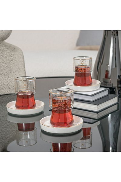 Dallaty white porcelain and glass tea cups set 12 pcs