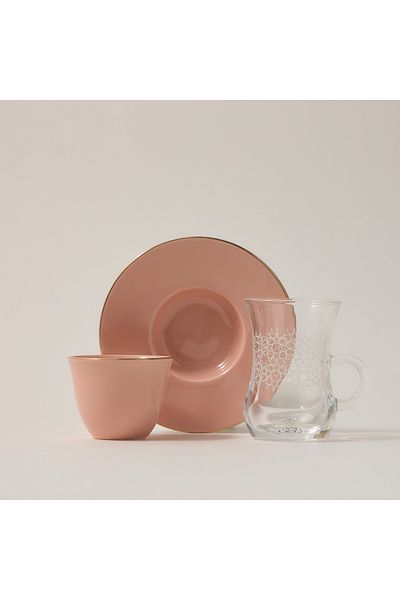 Dallaty Zukhroof pink porcelain and glass Tea and coffee cups set 20 pcs