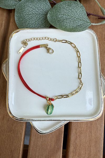 My Joyas Design Steel Red Drawstring Watermelon Anklet 21+5cm
