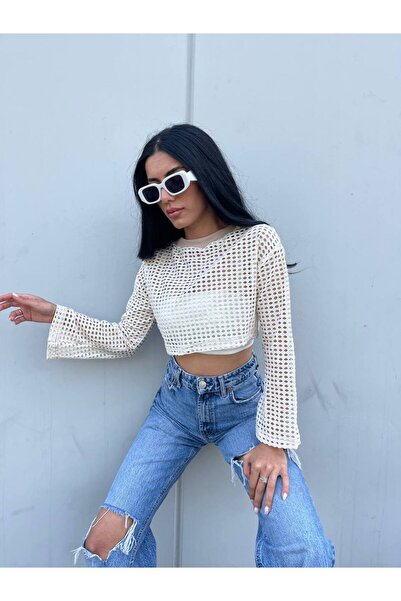 hiraz fashion Women's Cream Color Lace Crop