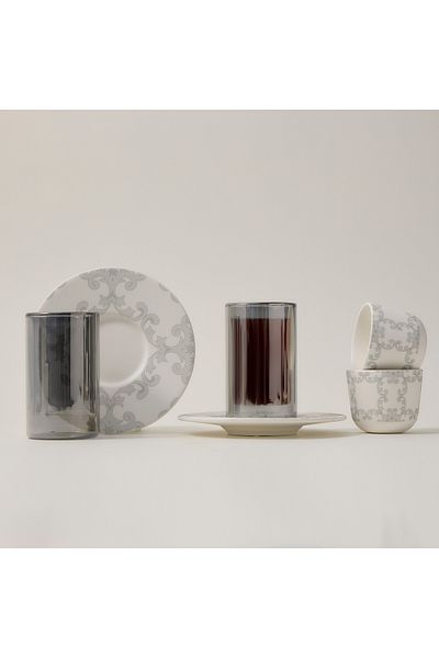 Dallaty white porcelain and glass Tea and coffee cups set 18 pcs
