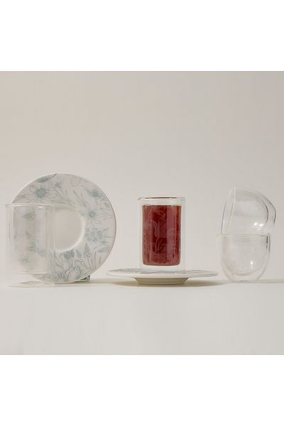 Dallaty white porcelain and glass Tea and coffee cups set 18 pcs