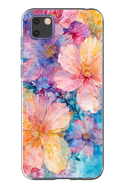 TechTree حافظة سيليكون شفافة متوافقة مع هاتف Huawei Y5P بألوان زهور مائية