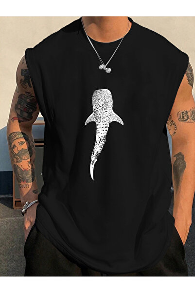 cc collection تي شيرت رجالي بدون أكمام مطبوع عليه حوت كبير الحجم بتصميم مريح ...