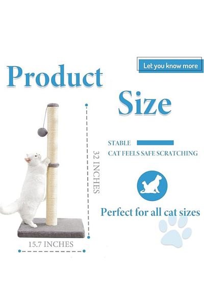 TRADE BAY Cat Scratching Post (32 inches/80cm Tall, Grey)