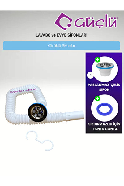 GÜÇLÜ KÖRÜKLÜ LAVABO EVYE SİFONU LÜX Q32 PASLANMAZ VİDALI