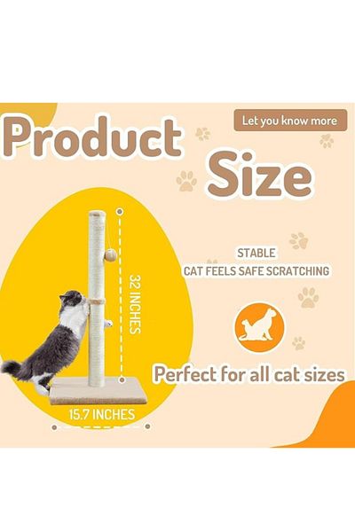 TRADE BAY Cat Scratching Post, (32 inches/80cm Tall, Beige)