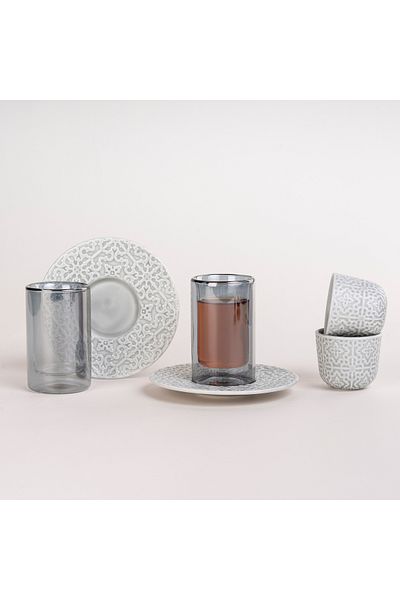 Dallaty grey porcelain and glass Tea and coffee cups set 18 pcs