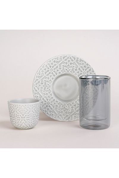 Dallaty grey porcelain and glass Tea and coffee cups set 18 pcs