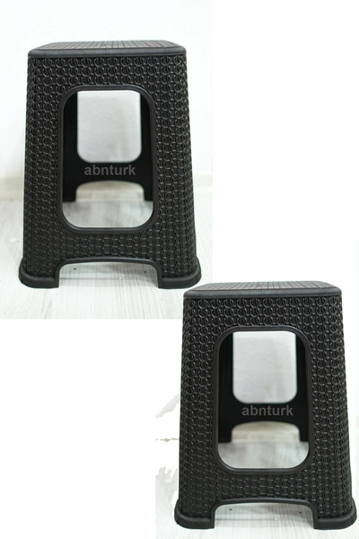 MİSP 2 Adet Rattan Büyük Plastik Tabure (KAHVERENGİ) Standart Masa Oturma Boyu