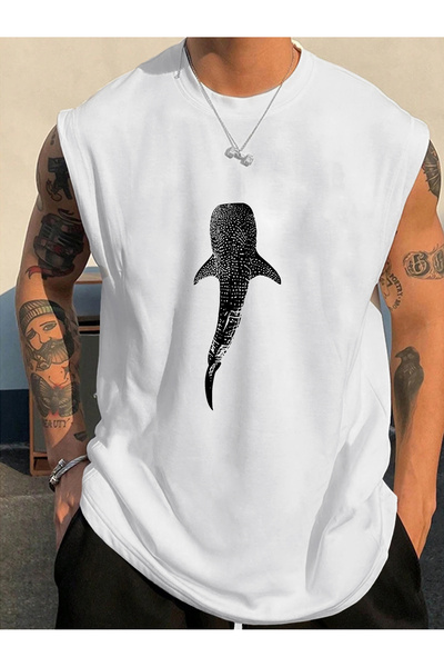 cc collection تي شيرت رجالي بدون أكمام مطبوع عليه حوت كبير الحجم بتصميم مريح ...