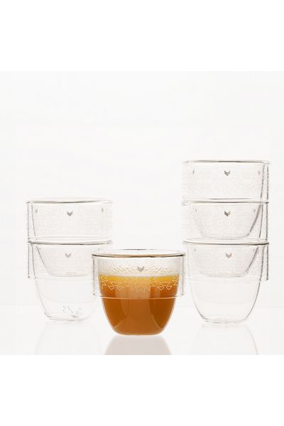 Dallaty white glass Saudi coffee cups set 6 pcs