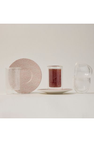 Dallaty white porcelain and glass Tea and coffee cups set 18 pcs
