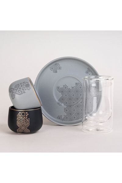 Dallaty grey porcelain and glass Tea and coffee cups set 18 pcs