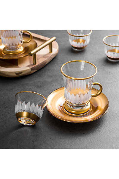 Generic 18 Pieces Glass Tea And Coffee Set Sunflower Gold