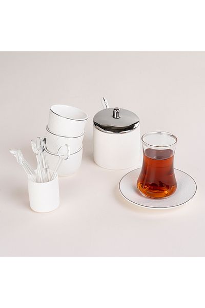 Dallaty white glass and porcelain Tea and coffee cups set 28 pcs