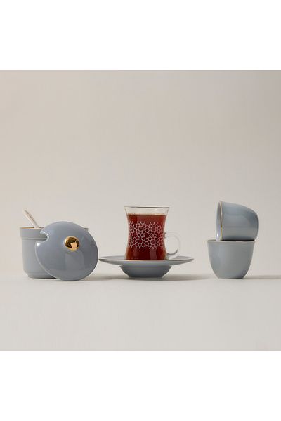 Dallaty Zukhroof light blue porcelain and glass Tea and coffee cups set 20 pcs