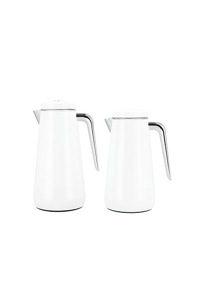 Dallaty set of 2 steel vacuum flask white/chrome 1.0L and 1..3L
