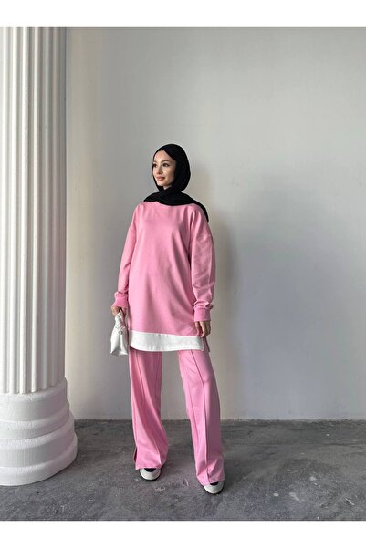 b buhari bykoc Garnished, Slit Detailed, Two-Thread Fabric Oversized Tracksuit Set