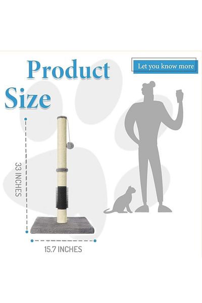 TRADE BAY Cat Scratching Post with Massage brush (32 inches/80cm Tall, Grey)