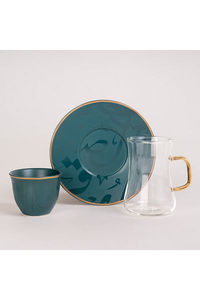 Generic Arabic Tea and Coffee Set 18Pc Porcelain Mattglow Green