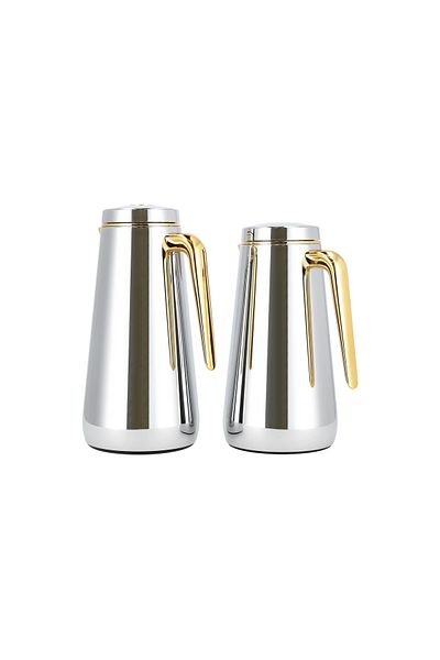 Dallaty set of 2 chrome steel vacuum flask 1.0L and 1..3L