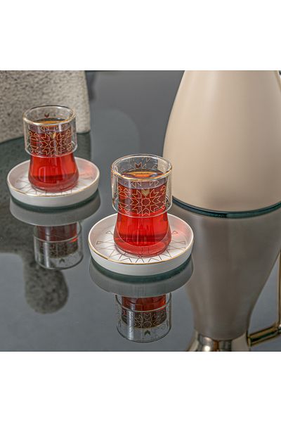 Dallaty white porcelain and glass tea cups set 12 pcs
