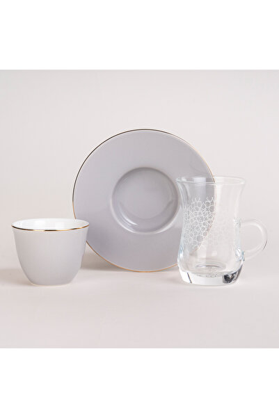 Dallaty طقم أكواب شاي وقهوة من الخزف الرمادي والزجاج من زخروف، 20 قطعة