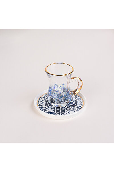 Dallaty La Mesa blue porcelain and glass tea and coffee cups set 18 pcs