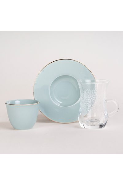 Dallaty Zukhroof turquoise porcelain and glass Tea and coffee cups set 20 pcs