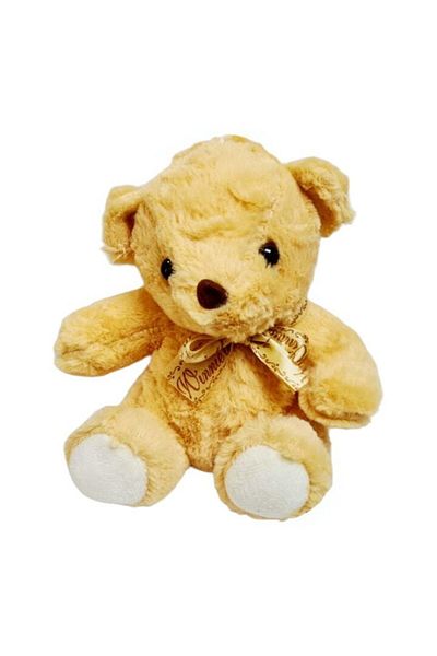 OEM Plush toy, fluffy teddy bear with satin bow, beige, 17 cm