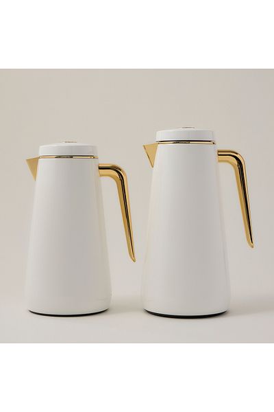 Dallaty set of 2 steel vacuum flask white/gold 1.0L and 1..3L