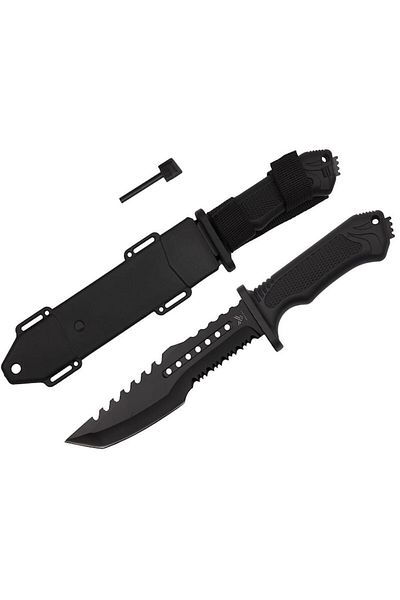 OEM Military Tactical Knife, Multifunctional for Survival, With Sheath, Fire Starter, 31 cm, Black