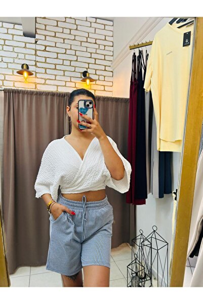TUBA TOPTAŞ Su Yolu Çizgili Pamuklu Şort