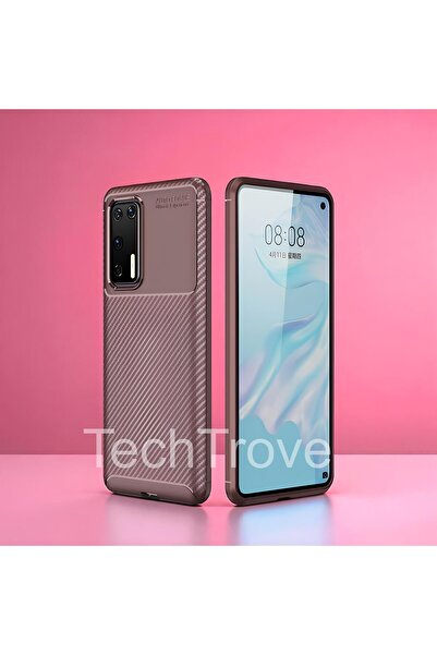 TechTrove Huawei P40 Kılıf Kamera Korumalı Darbe Emici Karbon Fiber Desenli R...