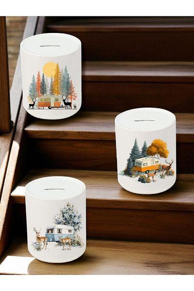 lili hediyelik Deer and Caravan Printed Desktop Piggy Bank - Home Kitchen Office Workplace Item
